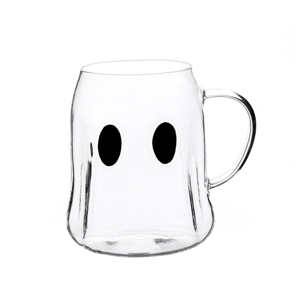 Lot of 2 Halloween Coffee Cups Clear Glass Ghost Mug 18.5 oz Way to Celebrate